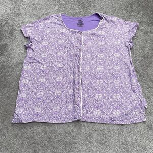 Simply Basic Sleepwear Shirt Womens 2X Purple Paisley Button Down Pajama Top